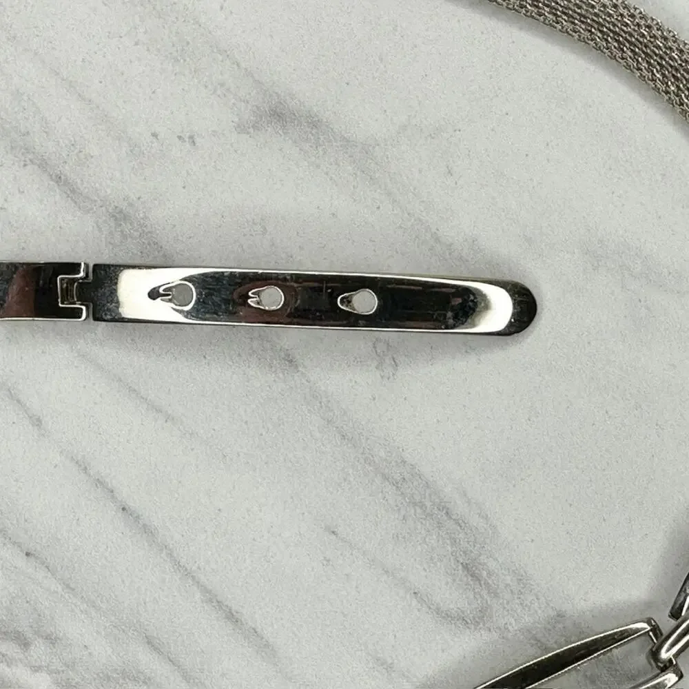 Silver Tone Metal Mesh Chain Belt Oval Bar Stations Buckle Large (L) ✨